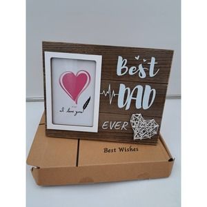 Best Dad Ever wood picture frame rustic design handmade string art Father's day